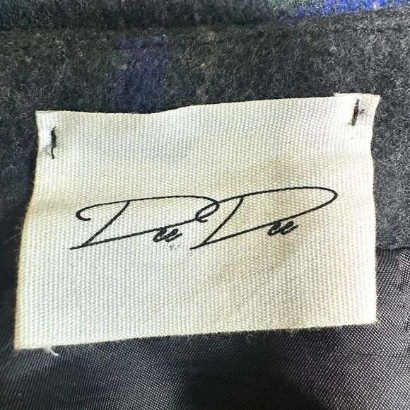 Dee Dee Wool Gray Blue Plaid Mini Skirt Pockets Side Slit Womens L Preppy Grunge - Picture 6 of 8